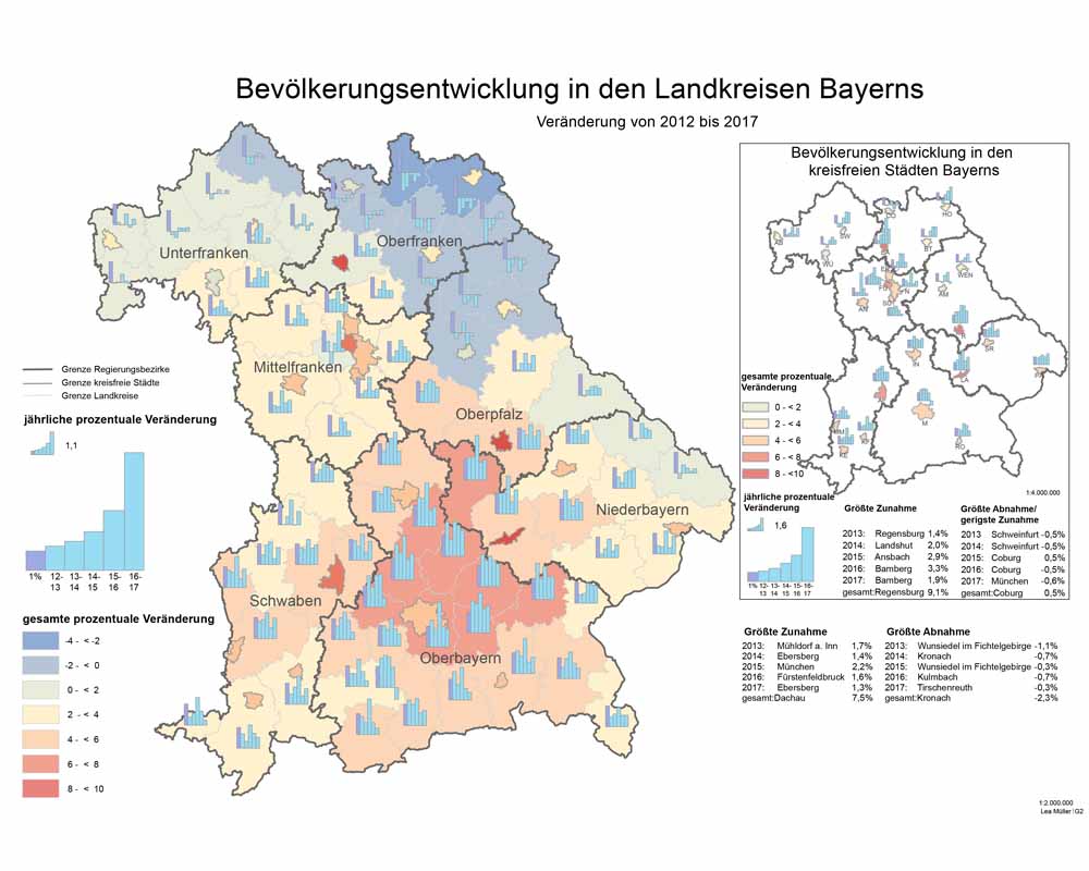 Eine Karte zur Bevölkerungsentwicklungvin Bayern